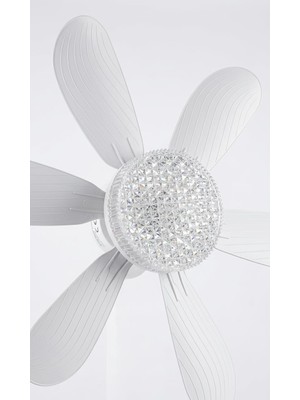 Kristal LED Avizeli Tavan Vantilatörü - 30W E27 Duy Pervaneli Lamba - Uzaktan Kumandalı, 6 Kanatlı, 3 Kademeli Hız ve Kısılabilir Işık - Sessiz Çalışan Modern Tavan Fanı