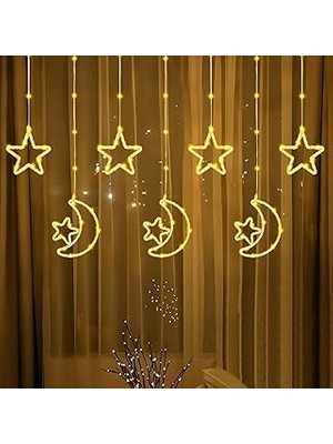 Coverzone Su Geçirmez 3 Metre LED Işıklı Ay ve Yıldız Işık Zinciri Dekoratif Fişli Aydınlatma Ev Dekorasyonu Salon Oda Merdiven Balkon Süslemeleri Için Yılbaşı Eğlence Doğum Günlerine Özel Aydınlatma