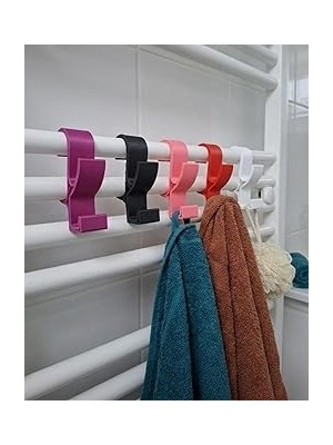 Mirai Banyo Havlu Radyatörü Klipsi 5'li Çok Renkli Set, Merdiven Tipi Havlu Isıtıcıya Takılan Kanca, Havlu Bornoz Askısı, Mat Plastik, Delmesiz