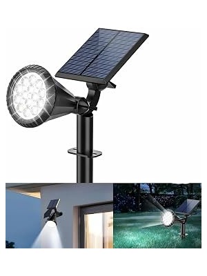 Forlife Beyaz 18 LED Spot Güneş Enerjili Bahçe Aydınlatma Lambası, Fotoselli, Spike Aplik, 18W Su Geçirmez Dış Mekan Solar Lamba, Ağaç, Veranda, Garaj, Havuz, Duvar ve Zemin Montajına Uygundur 42 cm