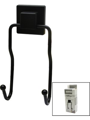 Renas Store Siyah - 2li Metal Sarkık Askı Kare Güçlü Yapışkanlı 8X9X19CM BX40