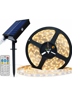 Forlfe 10 Metre Güneş Enerjili LED Şerit Işık, 20W 320 Lümen, IP65 Su Geçirmez, 8 Modlu Uzaktan Kumandalı, Otomatik Sensörlü Solar LED Aydınlatma, Bahçe Balkon Teras Dış Mekan Lambası (Gün Işığı)