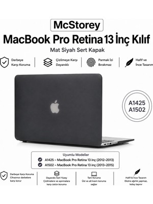 Mcstorey MacBook Pro 13 Inç Kılıf A1425 A1502 Uyumlu Sert Kapak Hard Case Koruyucu Retina 13 Inç Laptop Kılıfı Çizilme ve Darbelere Dayanıklı Ince Hafif Tam Korumalı Kapak Siyah