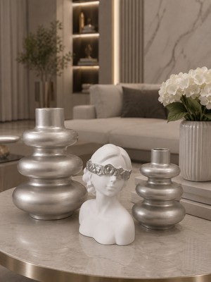 Nox Atelier Modern Dekoratif Vazo & Kadın Büstü 3'lü Dekor Seti