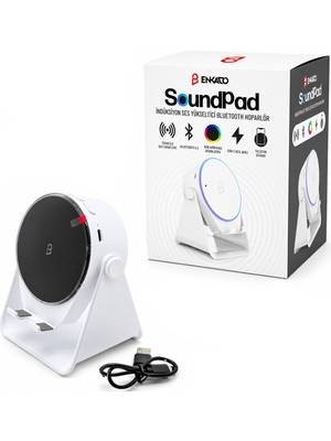 Ankaverse Soundpad 5ın1 - 5W - 2000MAH Temas Ile Ses Yükseltme - Telefon Stand - Usb-C Şarj Beyaz Indiksiyon Ses Yükseltici Bluetooth Hoparlör Speaker EKD-S11 (5286)