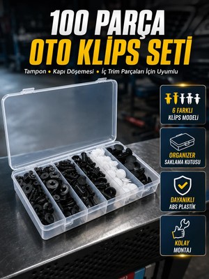 Pazarcan 100 Parça Oto Döşeme Klipsi Seti Tampon, Kapı Paneli Plastik Trim Sabitleme Klipsleri