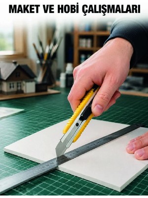Pazarcan 5 Adet Metal Falçata Seti Ergonomik Saplı Çelik Maket Bıçağı Koli Ambalaj Pvc
