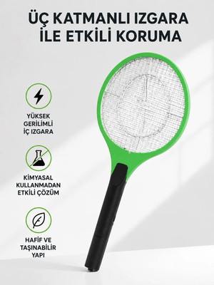 Pazarcan Yüksek Gerilimli Elektronik Sinek Raket – Sessiz, Kimyasız Güvenli Kullanım