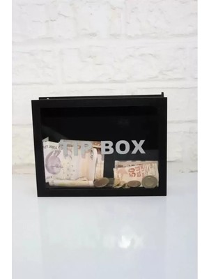 Bezos Kumbara Ahşap Önü Şeffaf Pleksili Özel Yapım Kilitli Siyah Tip Box