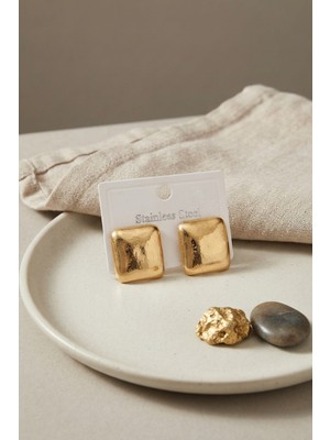 Arzino 316L Çelik Gold Renk Kare Bombe Model Küpe