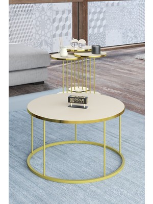Bezos Gold Terra Sehpa Seti Bej 4'lü