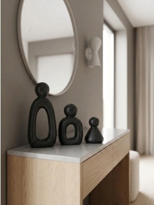 Kaveld Aura Family Minimalist Dekoratif Heykel 3'lü Set | El Yapımı Modern Biblo | Mermer Tozu & Çimento Kompozit Premium Salon ve Ofis Dekoru