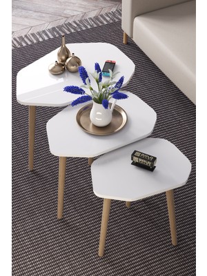 Ulu Pazarlama Trio Zigon Sehpa Beyaz 3'lü