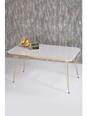 Bezos Orta Sehpa Kare Gold Altın Beyaz Tel