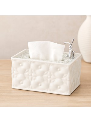Bezos Dikdörtgen Masaüstü Peçetelik (18.4×12.5×9 Cm) Beyaz