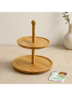 Bezos Yuvarlak 2 Katlı Ahşap Bambu Servis Sunumluğu 20/25 cm