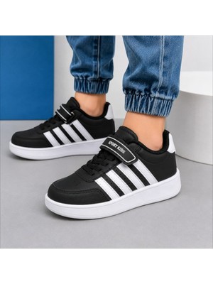 Black Flex Çocuk Cırtlı Basıc Sneaker Ayakkabı Siyah 31-35