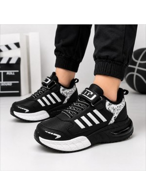 Black Flex Grafiti Çocuk Sneaker Ayakkabı Siyah Beyaz 31-35