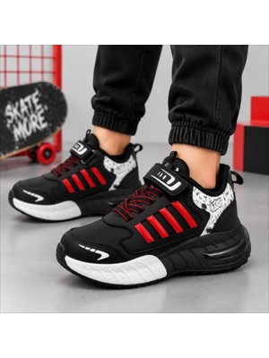 Black Flex Grafiti Çocuk Sneaker Ayakkabı Siyah Kırmızı 31-35