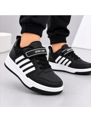 Black Flex Çocuk Cırtlı Sneaker Ayakkabı Siyah 31-35
