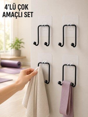 Tbl Dekor 4'lü Duvar Tipi Yapışkanlı Askı Pratik Ev ve Banyo Askılık Seti