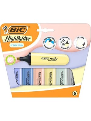 Bic Marking Highlighter 6'lı Pastel Fosforlu Kalem Set / 303098
