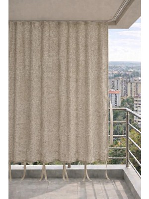 Taç Bej Su Geçirmez Kornişli Bağcıklı Balkon Perdesi Branda Enxboy