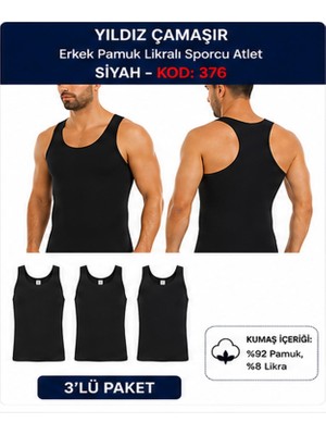 Yıldız Çamaşır Erkek Pamuk Likralı Sporcu Atlet (375-376-377)- 3ADET