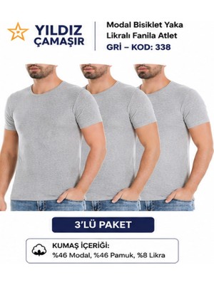 Yıldız Çamaşır Erkek Modal Bisiklet Yaka Likralı Fanila Atlet (335-336-337-338)- 3 Adet