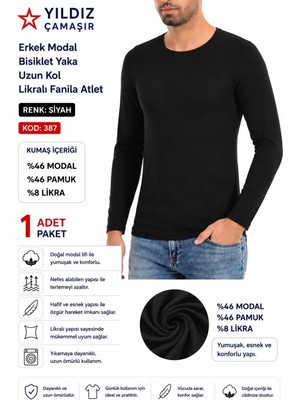 Yıldız Çamaşır Erkek Modal Bisiklet Yaka Uzun Kol Likralı Fanila Atlet (385-386-387)- 1 Adet