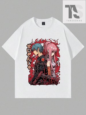 Tarzsokak Anime Erkek Çizgi Film Karakteri ve Mektup Baskı T-Shirt