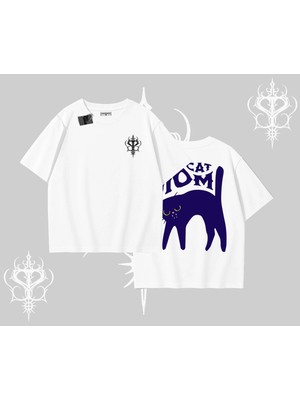 Tarzsokak Cat Mom Yazılı Minimal Kedi Arka Baskılı Oversize Tshirt