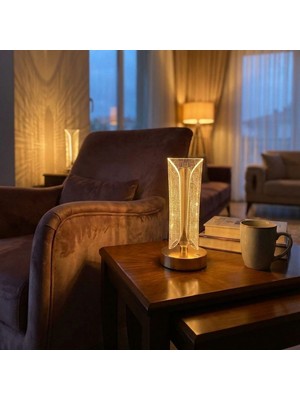 sbodurhome Iki Yandan Kavisli Silindirik Çizgi Model kristal LED Masa Lambası – Dokunmatik, 3 Renk Işık
