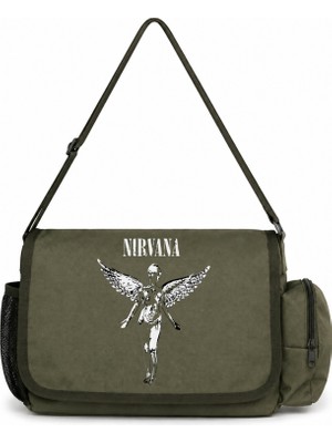 Sevbano Nirvana Rock Metal Müzik Grubu Baskılı Unisex Okul, Spor, Ofis Çok Amaçlı Postacı Çantası