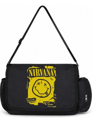 Sevbano Nirvana Rock Metal Müzik Grubu Baskılı Unisex Okul, Spor, Ofis Çok Amaçlı Postacı Çantası