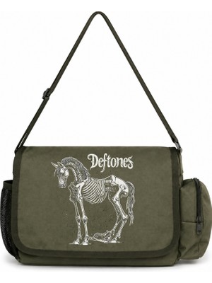 Sevbano Deftones Rock Metal Müzik Grubu Baskılı Unisex Okul, Spor, Ofis Çok Amaçlı Postacı Çantası