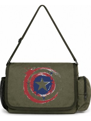 Sevbano Kaptan Amerika Avengers Film Kahramanı Baskılı Unisex Okul, Spor, Ofis Çok Amaçlı Postacı Çantası