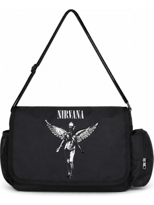 Sevbano Nirvana Rock Metal Müzik Grubu Baskılı Unisex Okul, Spor, Ofis Çok Amaçlı Postacı Çantası