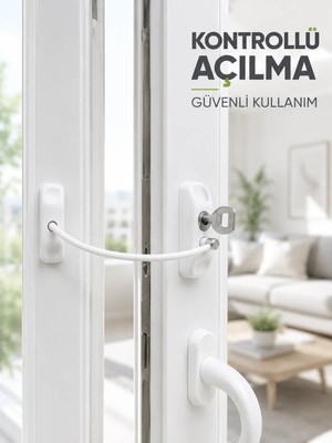 Fiberliz Beyaz Kablolu Pencere Kilidi Anahtarlı Güvenlik Sistemi Çocuk Koruma Aparatı