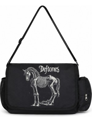 Sevbano Deftones Rock Metal Müzik Grubu Baskılı Unisex Okul, Spor, Ofis Çok Amaçlı Postacı Çantası