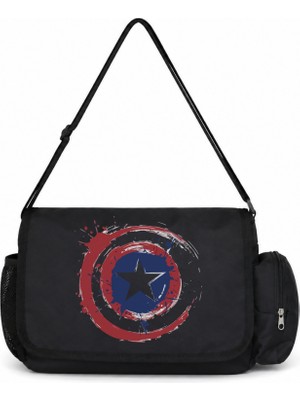 Sevbano Kaptan Amerika Avengers Film Kahramanı Baskılı Unisex Okul, Spor, Ofis Çok Amaçlı Postacı Çantası