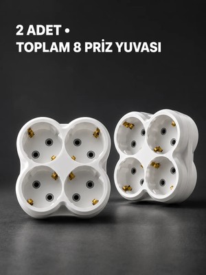 Fiberliz Duvar Tipi 4 Çıkışlı Priz Çoğaltıcı Kablosuz Kompakt Tasarım 2 Adet