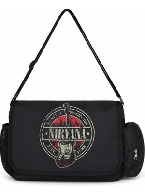Sevbano Nirvana Rock Metal Müzik Grubu Baskılı Unisex Okul, Spor, Ofis Çok Amaçlı Postacı Çantası