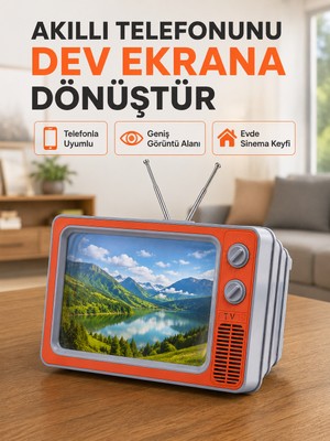 Fiberliz Retro Tv Telefon Ekran Büyütücü 12'' Hd Görüntü Büyütme Standlı Katlanabilir Telefon Tutucu