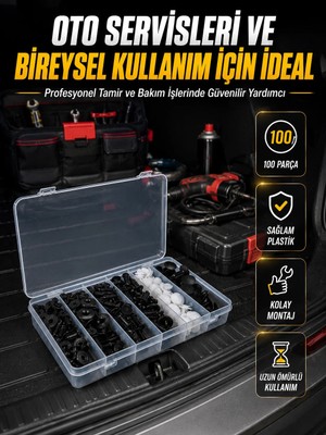 Fiberliz Araç Kapı Döşemesi ve Tampon Klipsi Seti Universal Plastik Sabitleme Klipsi 100 Parça