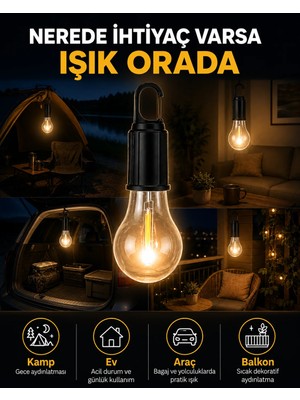 Mrt Teknik Akıllı Sensörlü USB Şarjlı Kamp Lambası