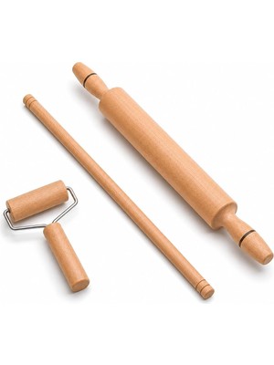 Orret Home Ahşap Oklava Merdane Seti 3 Parça, 45 cm Büyük Merdane, 45 cm Oklava, 17 cm Mini Merdane, Hamur Açma Seti, Doğal Ahşap Mutfak Gereci, Börek Baklava Mantı Pizza Kurabiye Pasta Hamuru Açma