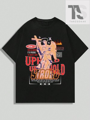 Tarzsokak Street Life Erkek Melek & Harf Baskılı Kısa Kollu T-Shirt