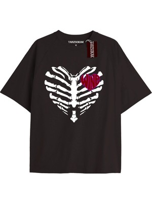 Tarzsokak Unisex Erkek/kadın Kalp Kaburga T-Shirt Siyah Kod 74