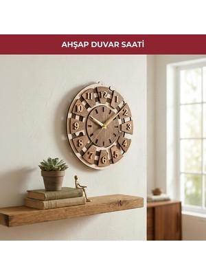 Renas Store Pıkas Ahşap Duvar Saati 32 Cm, Sessiz Mekanizma Dekoratif Modern Salon Mutfak Ofis Duvar Saati
